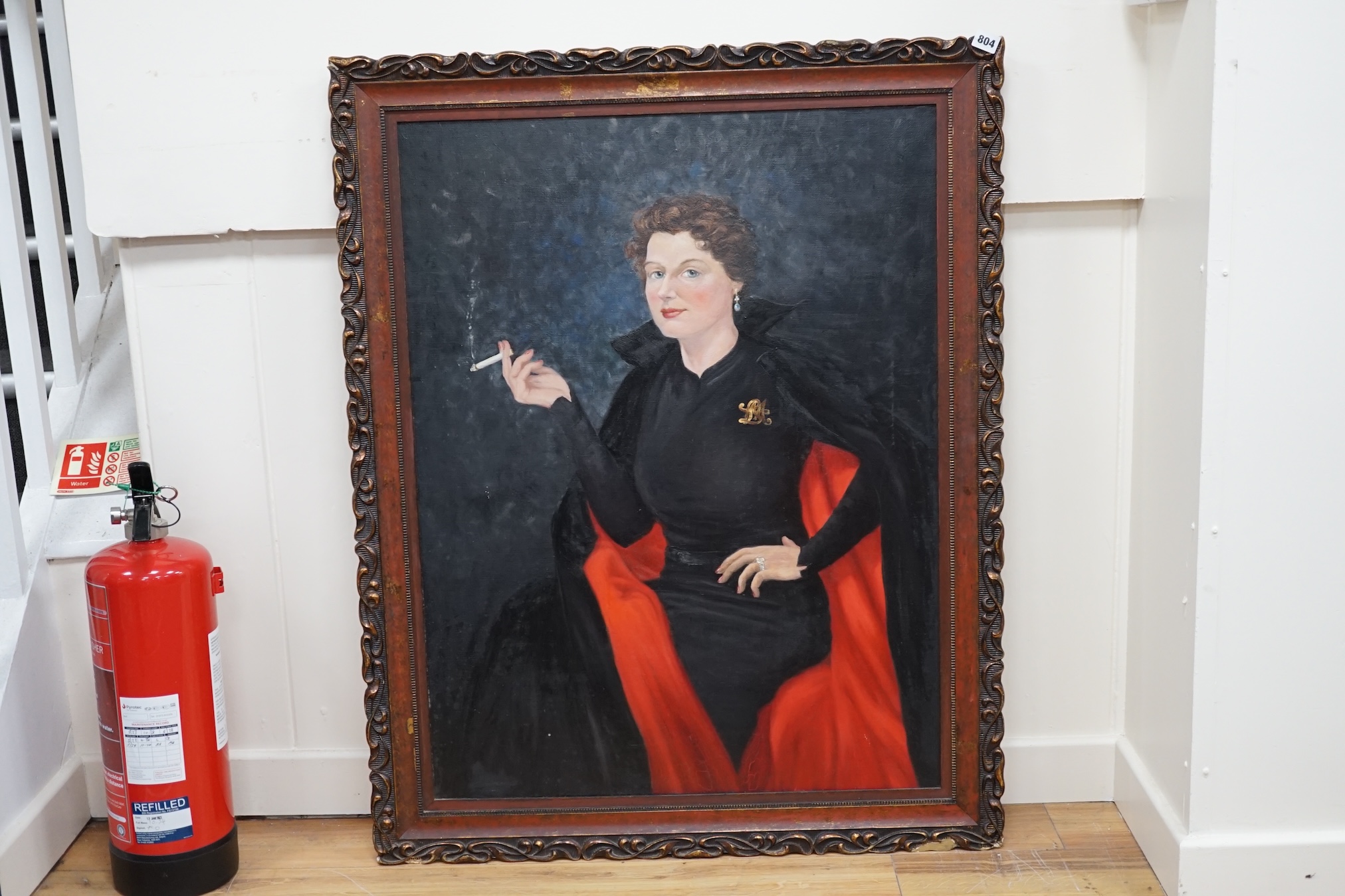20th century oil on canvas, Portrait of a seated woman smoking, unsigned, 91 x 69cm. Condition - fair